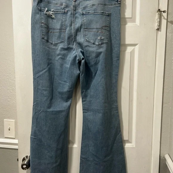 American Eagle Outfitters Light Blue Distressed Flare Jeans - Picture 2 of 5